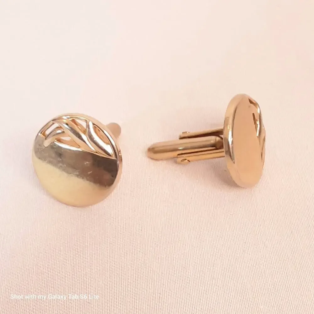 💎Swank Cuff Links Round Gold Tone Abstract Design